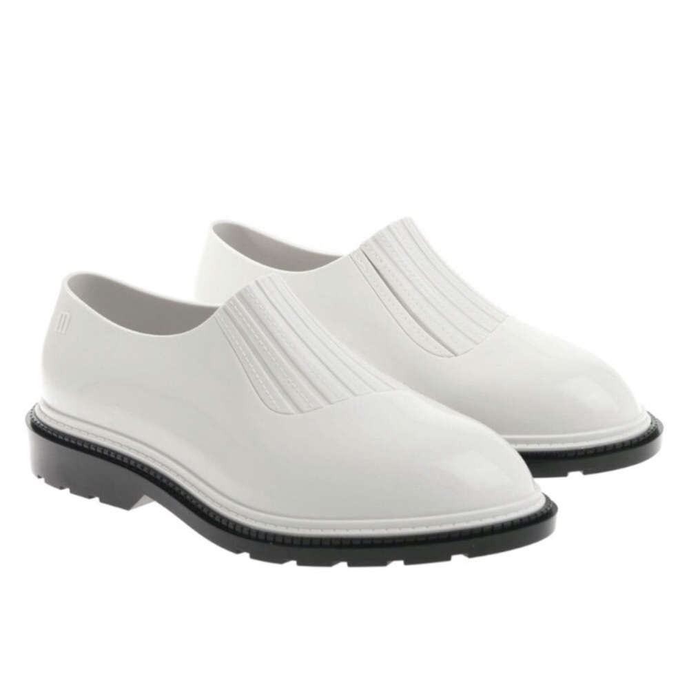 Melissa Preppy Rubber Slip-on Shoes. Patent White Finish. Size 8